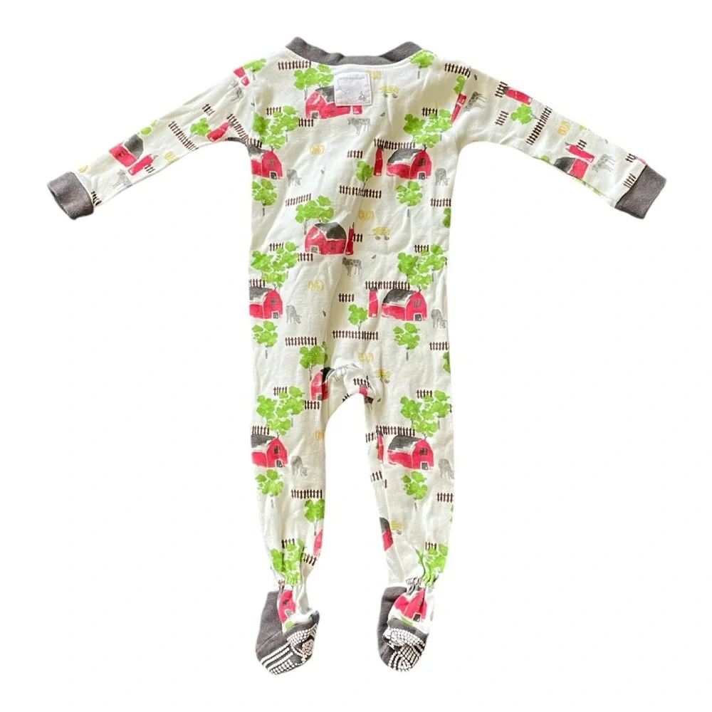 #115, Burt’s Bees Baby footed onesie, farm theme, size 3-6 mo